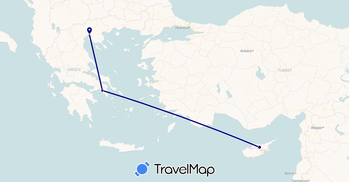 TravelMap itinerary: driving in Cyprus, Greece (Asia, Europe)